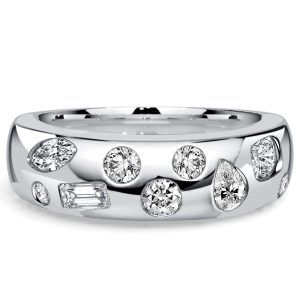 anniversary band - Italo Flush-set Multi Cut White Sapphire Half Eternity Band For Women Waterfall Ring, Italo jewelry - Online Catalog