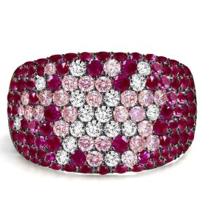 anniversary band - Italo Two Tone Micro Pave Ruby Ring Ruby Half Eternity Band For Women, Italo jewelry - Online Catalog