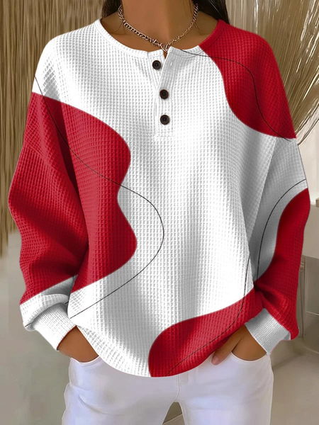 Women Abstract Crew Neck Printing Casual Spring/Fall Long Sleeve Sweatshirt, JustFashionNow Sweatshirts & Hoodies, color:White-Red|size:5XL,
