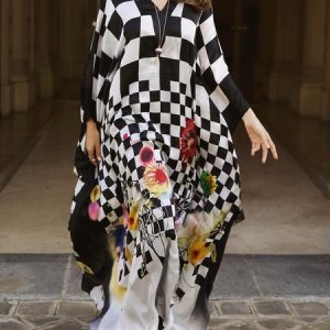 Vacation Floral Printing V Neck Maxi Dress, Maxi Dresses, color:Black-white|size:XXL, Stylewe