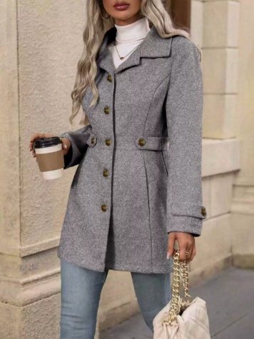 Women Spring/Fall Outerwear Casual Split Joint Plain Long Sleeve Shawl Collar Jacket, JustFashionNow Jackets, color:Gray|size:XXL,