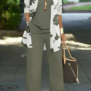 Women Floral Two-Piece Set Daily Long Sleeve Casual Spring/Fall Multi-Piece Set Matching Set, Sets, color:Green|size:XXL, catalog Noracora shop