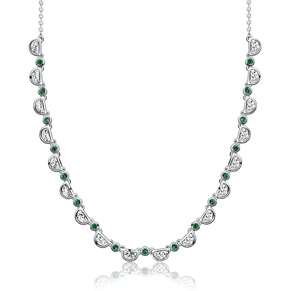 necklaces - Italo Bezel Set Half Moon White & Emerald Sapphire Necklace For Women, Italo jewelry - Online Catalog