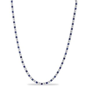 necklaces - Italo 3 MM White & Blue Sapphire Round Cut Tennis Necklace For Women, Italo jewelry - Online Catalog