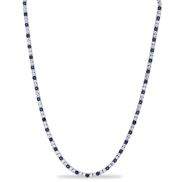 necklaces - Italo 3 MM White & Blue Sapphire Round Cut Tennis Necklace For Women, Italo jewelry - Online Catalog