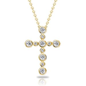 necklaces - Italo Golden Bezel Setting Round Cut Silver Cross Necklace For Women, Italo jewelry - Online Catalog