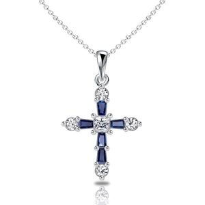 necklaces - Italo Tap Baguette Cut Blue Sapphire Cross Necklace For Women, Italo jewelry - Online Catalog