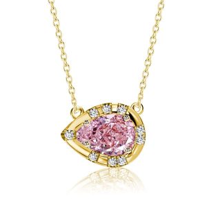 necklaces - Italo Halo East-west Pear Cut Pink Sapphire Pendant Necklace For Women, Italo jewelry - Online Catalog