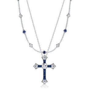 necklaces - Italo Bezel Set White & Blue Sapphire Cross Layering necklaces For Women, Italo jewelry - Online Catalog