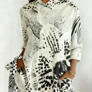 Shawl Collar Long Sleeve Leopard Regular Micro-Elasticity Loose Shirt For Women, Shirts, color:As Picture|size:4XL, catalog Noracora shop