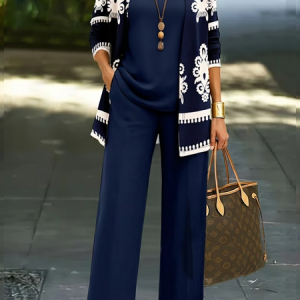 Women Floral Two-Piece Set Daily Long Sleeve Casual Spring/Fall Multi-Piece Set Matching Set, Sets, color:Purplish Blue|size:XXL, catalog Noracora shop