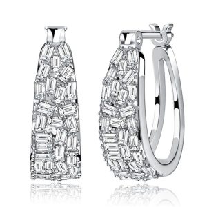 earrings - Italo Micro Pave Baguette Cut Hoop Earrings For Women, Italo jewelry - Online Catalog