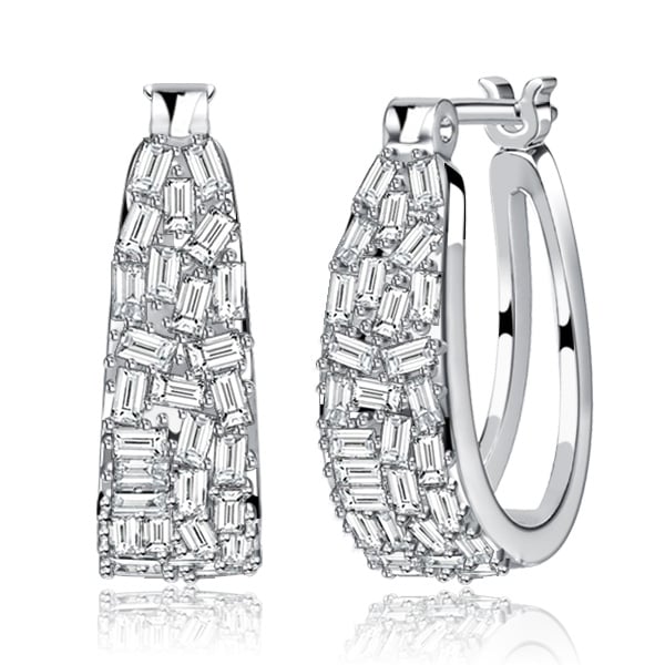 earrings - Italo Micro Pave Baguette Cut Hoop Earrings For Women, Italo jewelry - Online Catalog