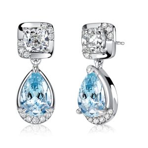 earrings - Italo Waterfall Cushion & Pear Cut Aquamarine Drop Earrings For Women, Italo jewelry - Online Catalog