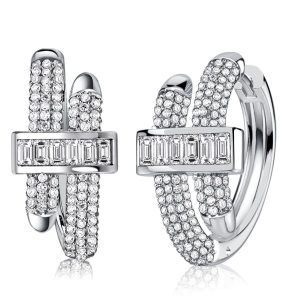 earrings - Italo Micro Pave Round & Baguette Cut Unique Hoop Earrings For Women, Italo jewelry - Online Catalog