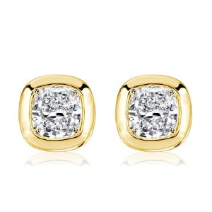earrings - Italo Golden Bezel Set 5 MM Cushion Cut Stud Earrings For Women, Italo jewelry - Online Catalog
