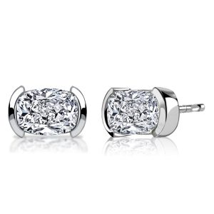 earrings - Italo Half Bezel Cushion Cut Stud Earrings For Women, Italo jewelry - Online Catalog