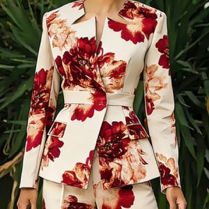 Elegant Printing Floral Notched Jacket, Jackets, color:As Picture|size:XXL, Stylewe
