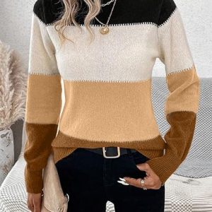Women Wool-Blend Striped Long Sleeve Comfy Casual Sweater, Sweaters, color:Yellow|size:XXL, catalog Noracora shop