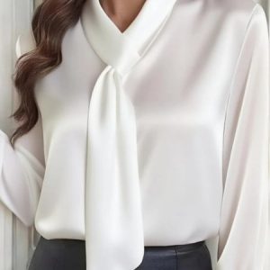 Women Plain Long Sleeve Tee T-shirt V Neck Split Joint Casual Spring/Fall Top, JustFashionNow T-Shirts, color:White|size:XXL