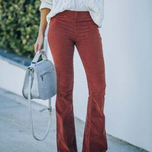 Women Plain Long Pants Elegant Spring/Fall Trousers, Pants, color:Brick Red|size:3XL, catalog Noracora shop