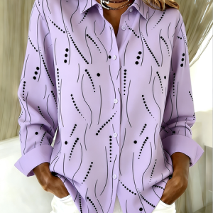 Women Striped Shirt Collar Long Sleeve Shirt Vintage Daily Spring/Fall Top, JustFashionNow Blouses, color:lavender|size:5XL