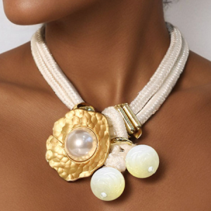 Royal style gold hammered pearl necklace, Necklaces, color:White|size:One-size, Stylewe