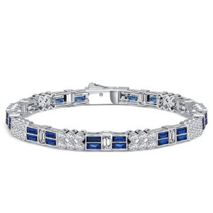 bracelets - Italo Milgrain Bezel Round & Baguette Cut Blue Sapphire Tennis Bracelet For Women, Italo jewelry - Online Catalog