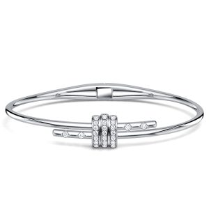 bracelets - Italo Solid White Sapphire Round Cut Latch Bangle Bracelet For Women, Italo jewelry - Online Catalog