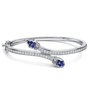 bracelets - Italo Bypass Snake Design White & Blue Sapphire Bangle Bracelet For Women, Italo jewelry - Online Catalog
