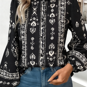 Balloon Sleeve Long Sleeve Striped Regular Loose Shirt For Women, Shirts, color:Black|size:XXL, catalog Noracora shop