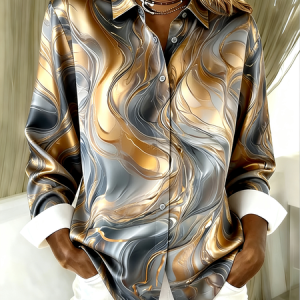 Shirt Collar Long Sleeve Gradient Pattern Regular Loose Shirt For Women, Shirts, color:Color3|size:5XL, catalog Noracora shop