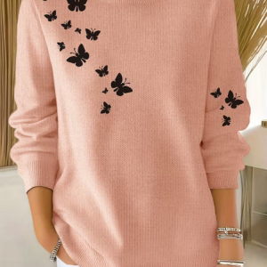 Women Butterfly Long Sleeve Comfy Casual Printing Sweater, Hoodies & Sweatshirts, color:Pink|size:5XL, catalog Noracora shop