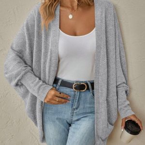 Women Spring/Fall Outerwear Vintage Jacquard Plain Long Sleeve Wrap Jacket, Coats, color:Light Gray|size:XXL, catalog Noracora shop