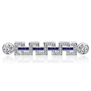 brooches - Italo Art Deco White & Blue Sapphire Pin Vintage Brooch For Women, Italo jewelry - Online Catalog