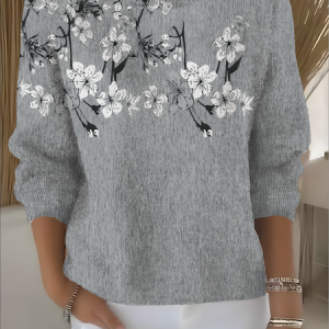 Women Floral Long Sleeve Comfy Vintage Sweater, Sweaters, color:Gray|size:XXL, catalog Noracora shop