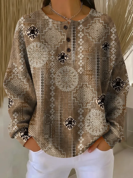 Women Abstract Crew Neck Printing Casual Spring/Fall Long Sleeve Sweatshirt, JustFashionNow Sweatshirts & Hoodies, color:Brown|size:5XL,