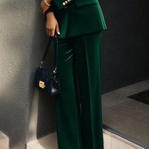 Urban  Velvet Straight Pants, Pants, color:Green|size:XXL, Stylewe
