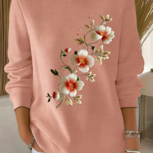 Women Floral Long Sleeve Comfy Casual Printing Sweater, Hoodies & Sweatshirts, color:Pink|size:5XL, catalog Noracora shop