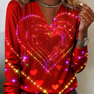 Casual Gradient Pattern V Neck Long Sleeve T-shirt, T-shirts, color:Red|size:5XL, catalog Noracora shop