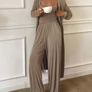 Plain Casual Pajama Set, Pajamas, color:Khaki|size:4XL, catalog Noracora shop
