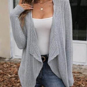 Women Plain Long Sleeve Comfy Casual Cardigan, Cardigans, color:Gray|size:XXL, catalog Noracora shop
