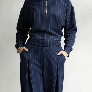 Casual Striped Mock Neck Blouse, Blouses and Shirts, color:Royal Blue|size:XXL, Stylewe
