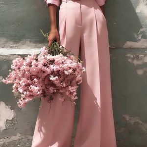 Urban Plain Wide Leg Pants With Belt, Pants, color:Pink|size:XXL, Stylewe