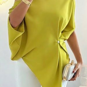 Urban Plain Buttoned Blouse, Blouses and Shirts, color:Green|size:XXL, Stylewe