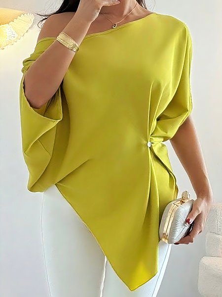 Urban Plain Buttoned Blouse, Blouses and Shirts, color:Green|size:XXL, Stylewe