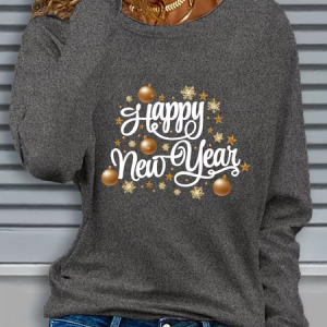 Women Text Letters Long Sleeve Tee T-shirt Crew Neck Casual Spring/Fall Tunic Top, JustFashionNow T-Shirts, color:Gray|size:XXL,