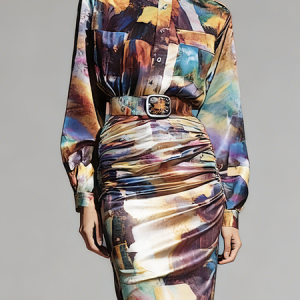 Elegant Random Print Shirt Collar Shirt, Blouses and Shirts, color:As Picture|size:XXL, Stylewe