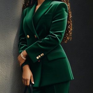 Urban Buttoned Velvet Lapel Collar Blazer, Blazers, color:Green|size:XXL, Stylewe