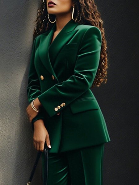 Urban Buttoned Velvet Lapel Collar Blazer, Blazers, color:Green|size:XXL, Stylewe